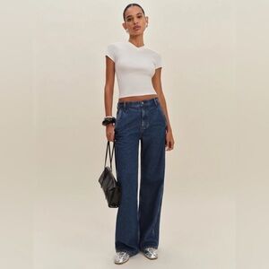 Reformation NWT Diego Mid Rise Baggy Utility Jeans Blue Size 32